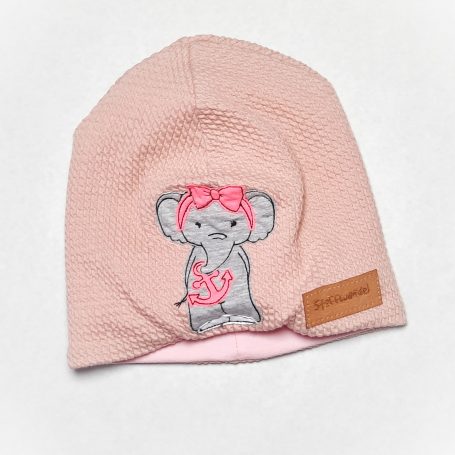 Babymütze bestickt Elefant rosa wareme Beanie