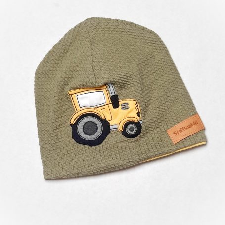 Traktor grün gelb bestickte Mütze Kinder Beanie